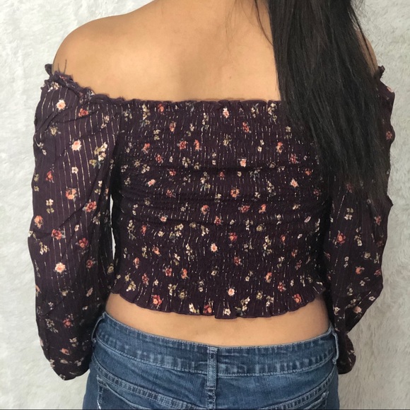 Plum Colored Long sleeve Crop top - Picture 5 of 5